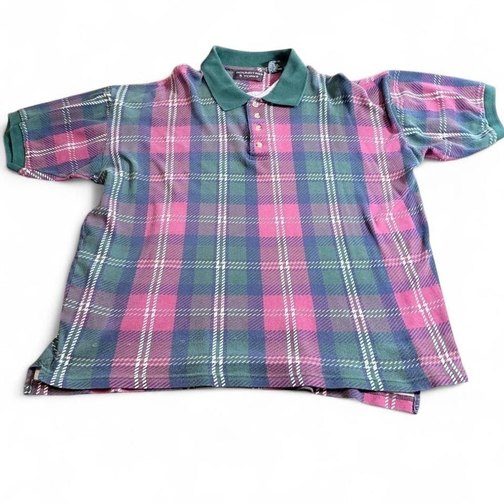 0188 Vintage Roundtree and Yorke Plaid Polo